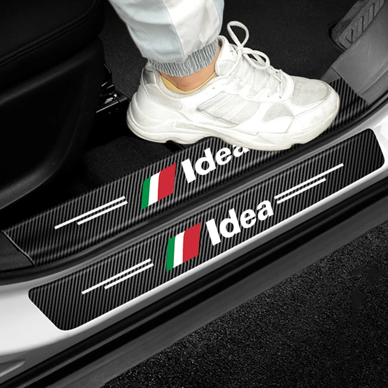 Carbon Fiber Car Decals Door Threshold Protective Film for Fiat Idea Logo Tailgate Bumper Sill Pedal Guards Stickers Styling