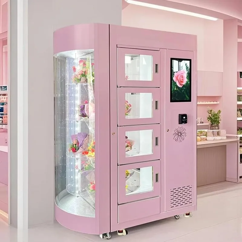 Automatic Flower Vending Machine Smart Refrigerated Bouquet Dispenser Fresh Rose Tulip AI Cashless Payment Floral Kiosk Mall