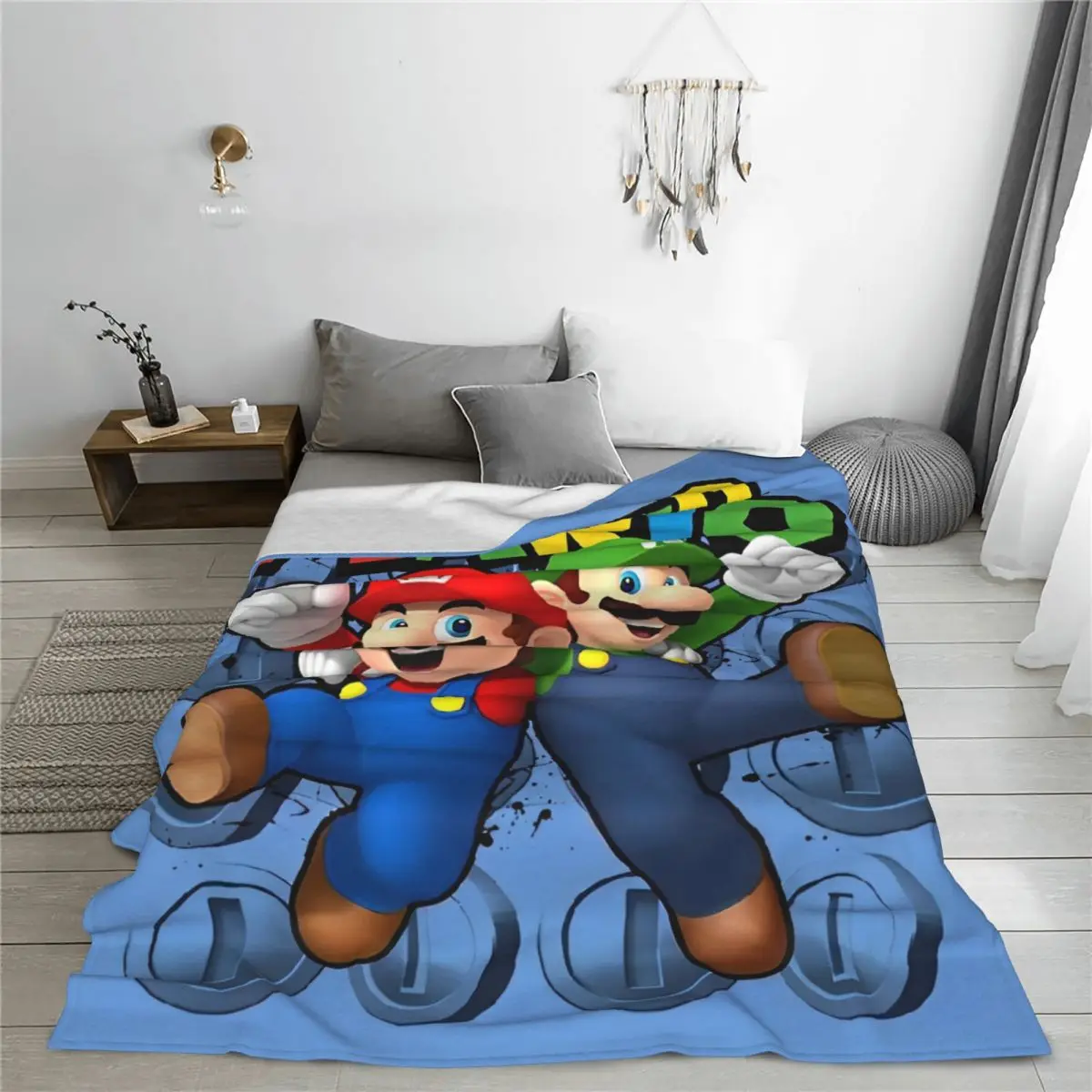 Brother M-Mario-Bros Cartoon Blanket Cover Game Wool Throw Blanket Airplane Travel Printed Ultra-Soft Warm Bedsprea