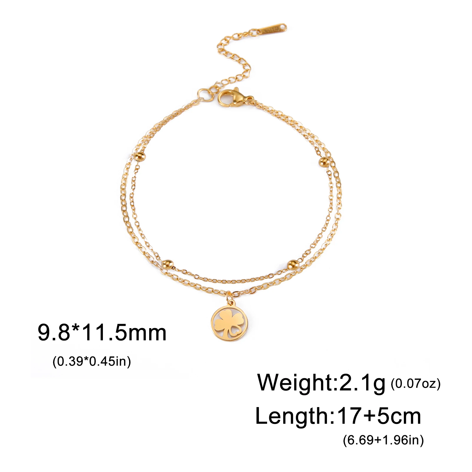 Cazador Klavertje Vier Armband voor Vrouwen Roestvrij Staal Geluk Sieraden Dubbele Ketting Armband bij de hand Verjaardagscadeau 2024 Nieuw