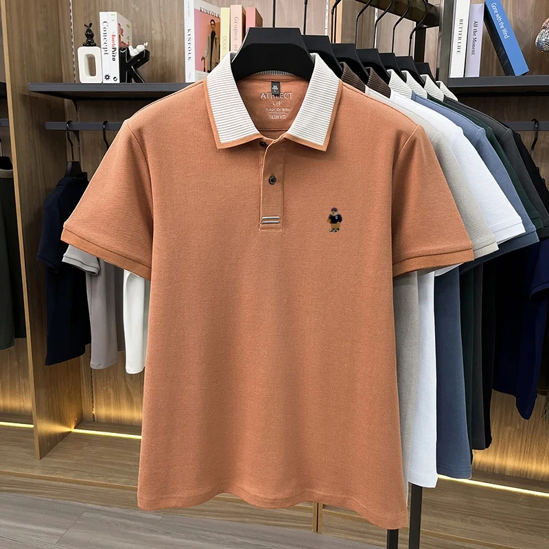 Luxuriöses 100% Baumwoll-Kurzarm-Poloshirt für Herren, neuer Trend, Marken-Cartoon-Bären-Stickerei, atmungsaktives, bequemes, lässiges Sommer-T-Shirt – Detail 17