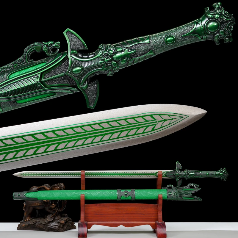 

Medieval Fantasy Sword 1060 High Carbon Steel Blade Real Full Tang Sharp Ready Battle Metal Handle Swords Green Skyblade Katanas