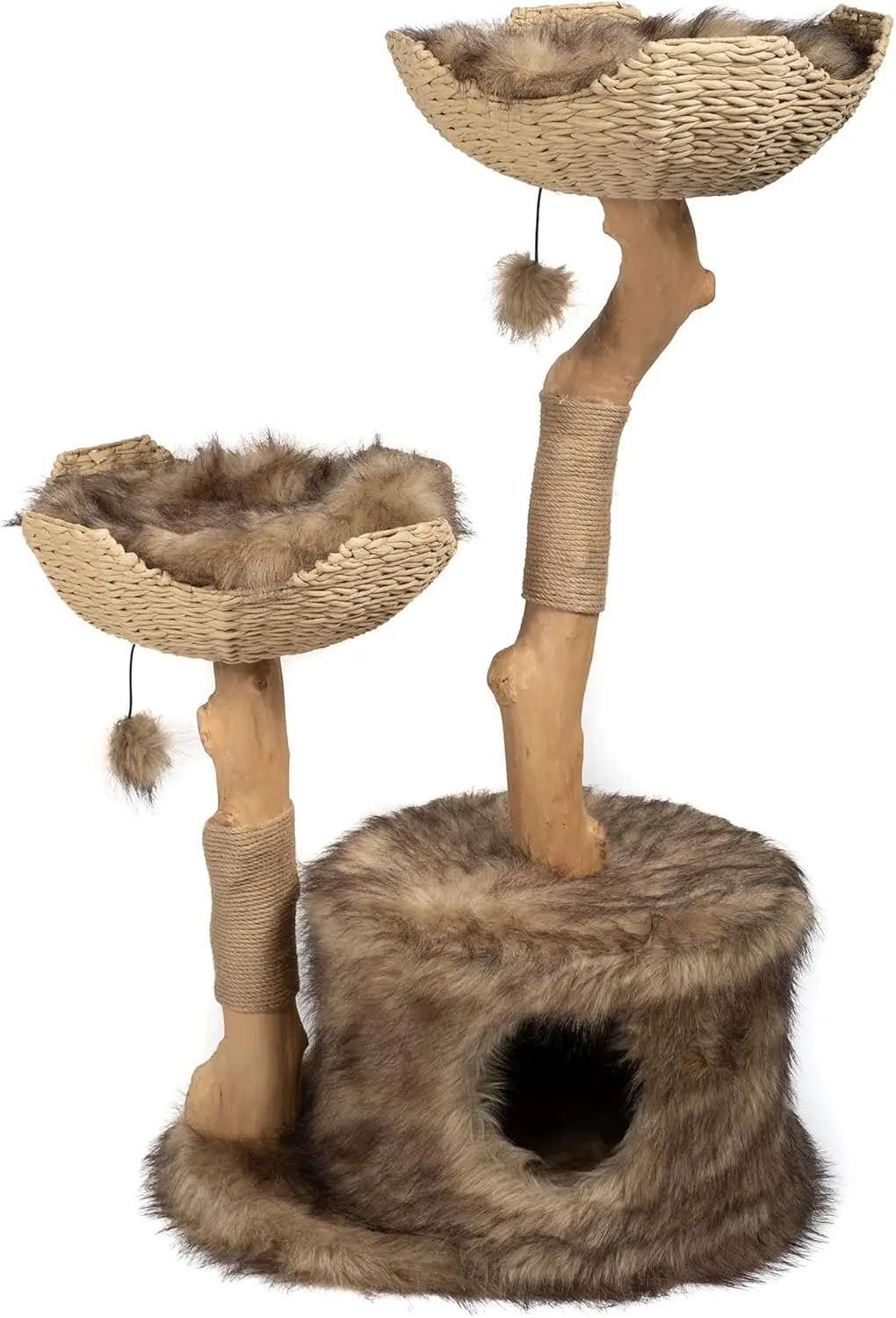 Modern Cat Tree Tower For Large Cats, Real Branch Luxury Wood Cat Tower, Cat Scratching Tree