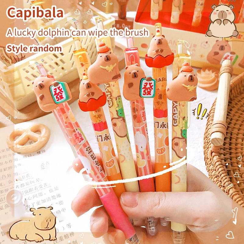 Kawaii Cartoon Capybara Erasable Gel Pen School Office Supplies Aesthetic Stationery Cute Erasable Neutral Pen Students Gifts