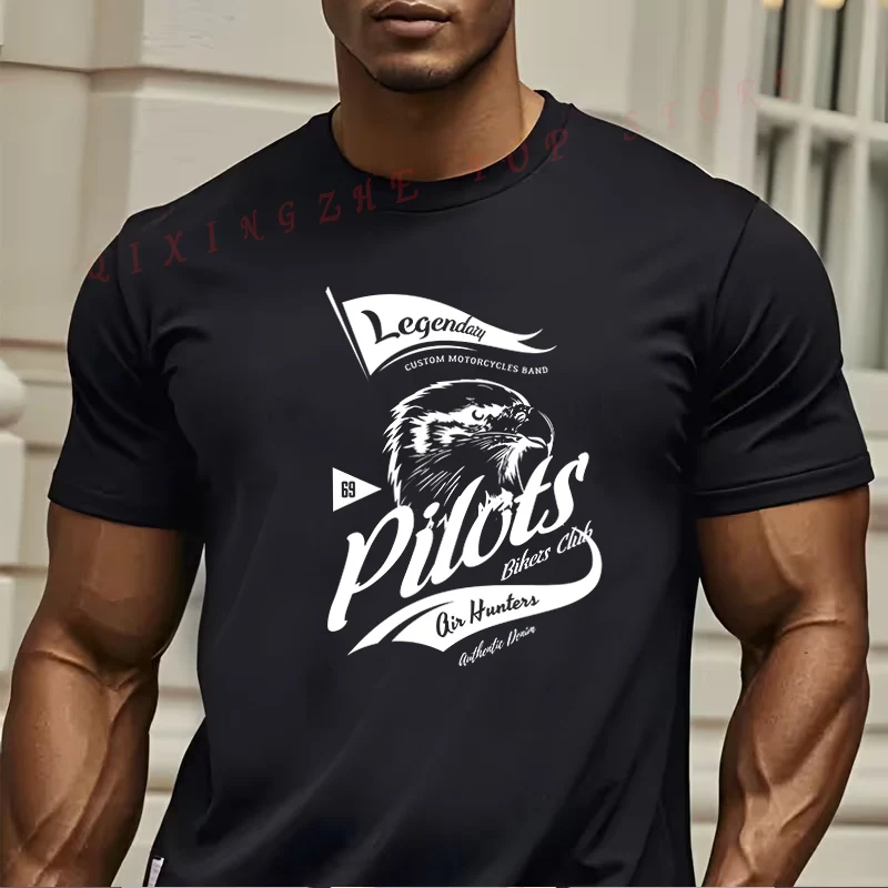 

Винтажная футболка Eagle Pilots Motor Club, забавный подарок для мужчин, футболки с короткими рукавами, футболки с круглым вырезом, топы