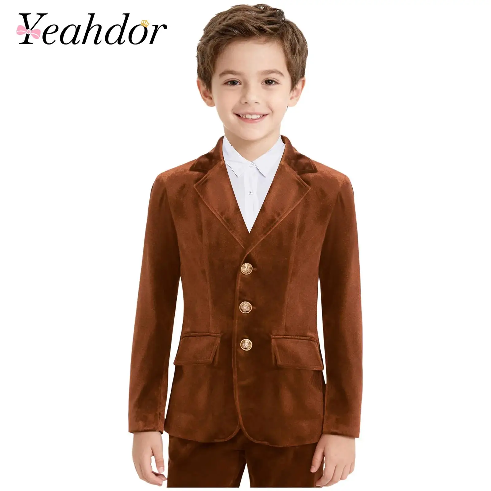 

Kids Boys British Style Classic Velvet Blazer Gentleman Suits Jacket Notch Lapel Long Sleeve Suit Outerwear Birthday Party Coat