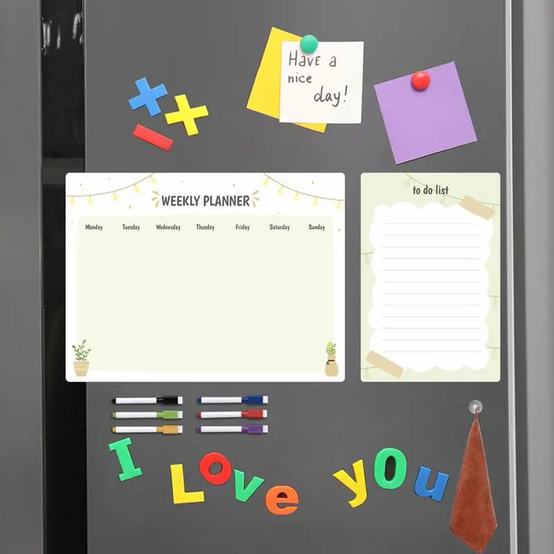 Refrigerator Calendar Memo Board Planning Board Erasable Magnet Fridge Calendar With 6 Colors Markers Towel Kitchen Organizing
