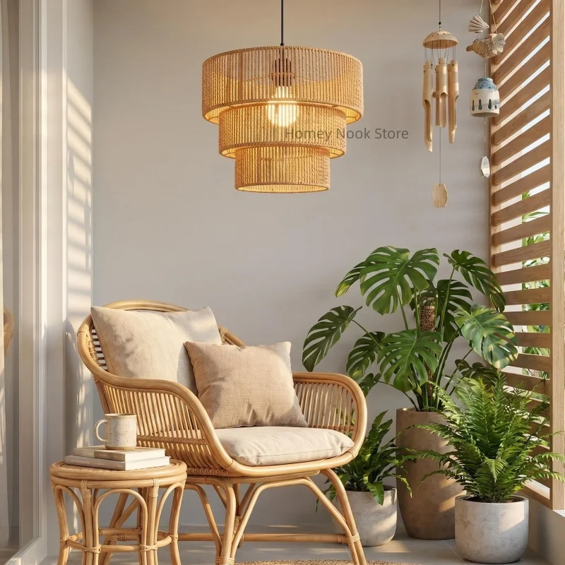 Handmade Hemp Rope Chandeliers Detachable Three-layer 30cm Diameter For Ceiling Hanging Lights Pendant LED Fixture Art Decor