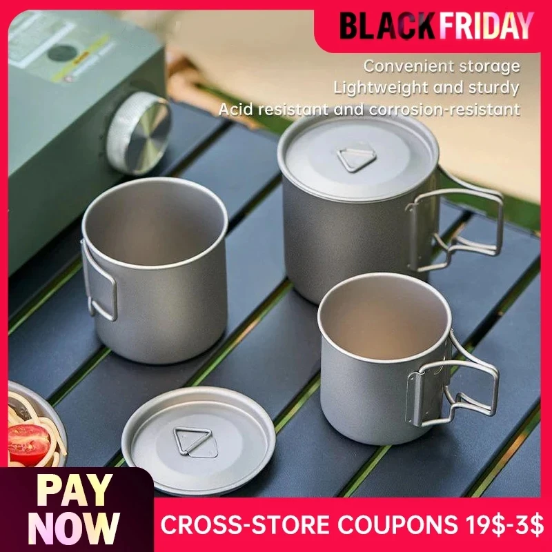 Pure titanium water cup, mug, foldable anti scald handle, portable outdoor camping cup, healthy food grade pure titanium cup