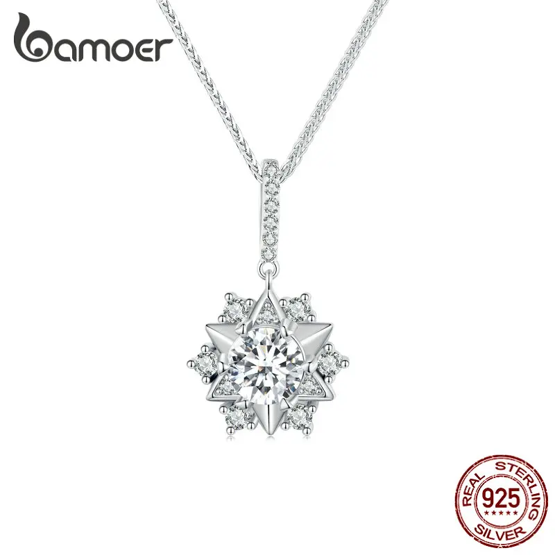 Bamoer 1 Carat Real Moissanite Star Pendant Necklace For Women 925 Sterling Silver Wedding Party Bridal Fine Jewelry