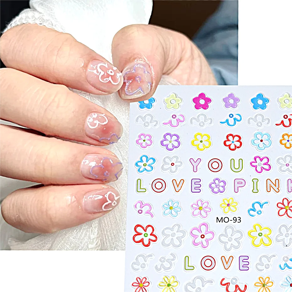 5D Jelly Florets Nail Art Stickers Embossed Flower Star Hollow Out Design Decals Cute Dopamine Christmas Manicure Decors MO-93