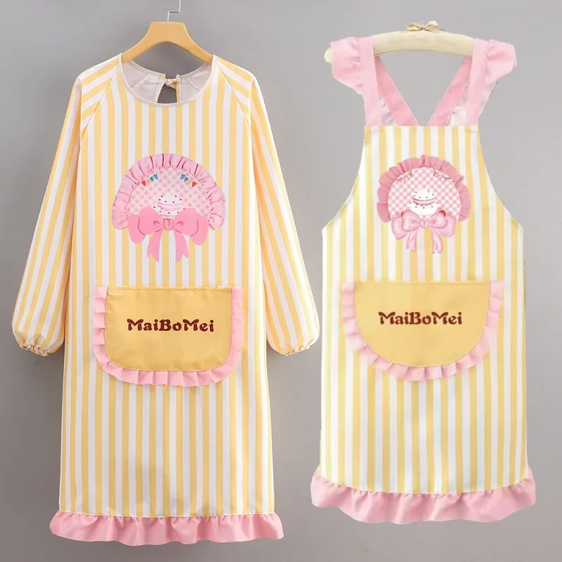 Cute Long-sleeved Apron Women's Kitchen Household Anti-fouling Kawaii Princess Overalls Cleaning Smock Workwear
