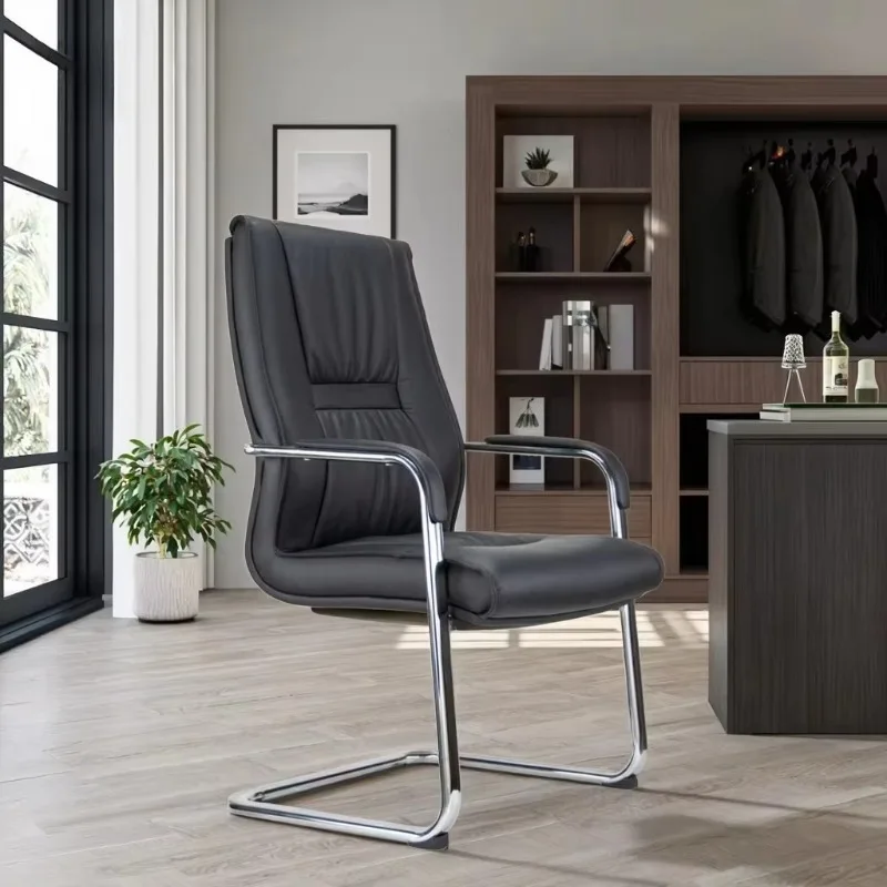 High Quality Chrome Bow Leg Office Meeting Chair PU Leather Negotiation Seating for Guest Visitors Conference Room Use