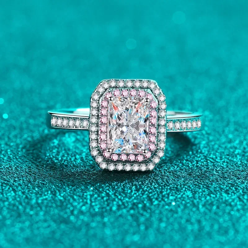 

18K gold rose gold plated color separated 1 carat moissanite radiant emerald cut plated PT950 platinum ring