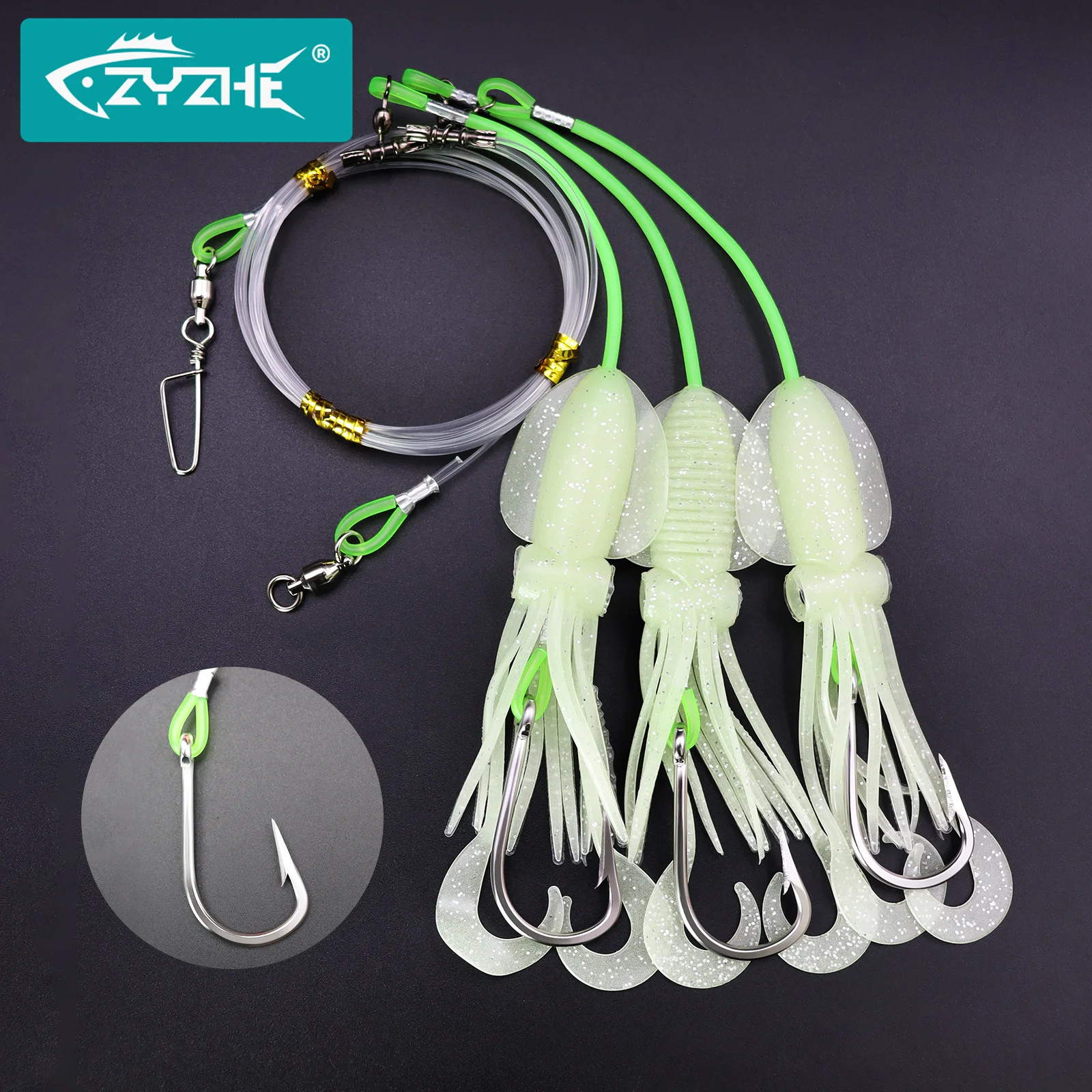 

ZYZ 1pc Deep Sea Fishing Bait Rigs With Luminous Squid Bait and High Strength Large Fishhooks For Tuna Marlin Swordfish Rigs