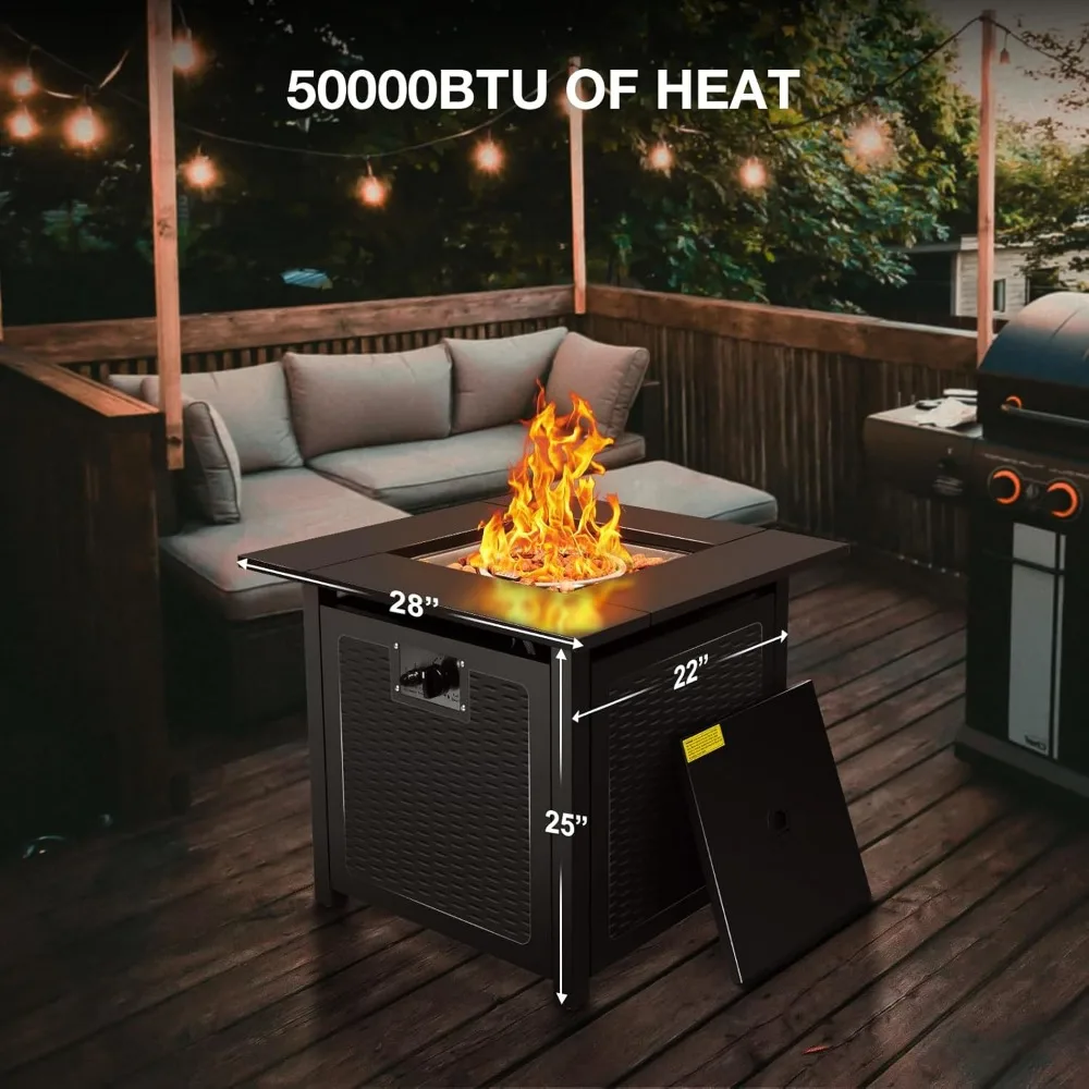 طاولة حفرة نار مقاس 28 بوصة، سخان فناء 50000 وحدة حرارية بريطانية، 2 في 1 حفرة حريق غاز خارجية مع غطاء قابل للإزالة وحجر لافا، CSA-Certif #2