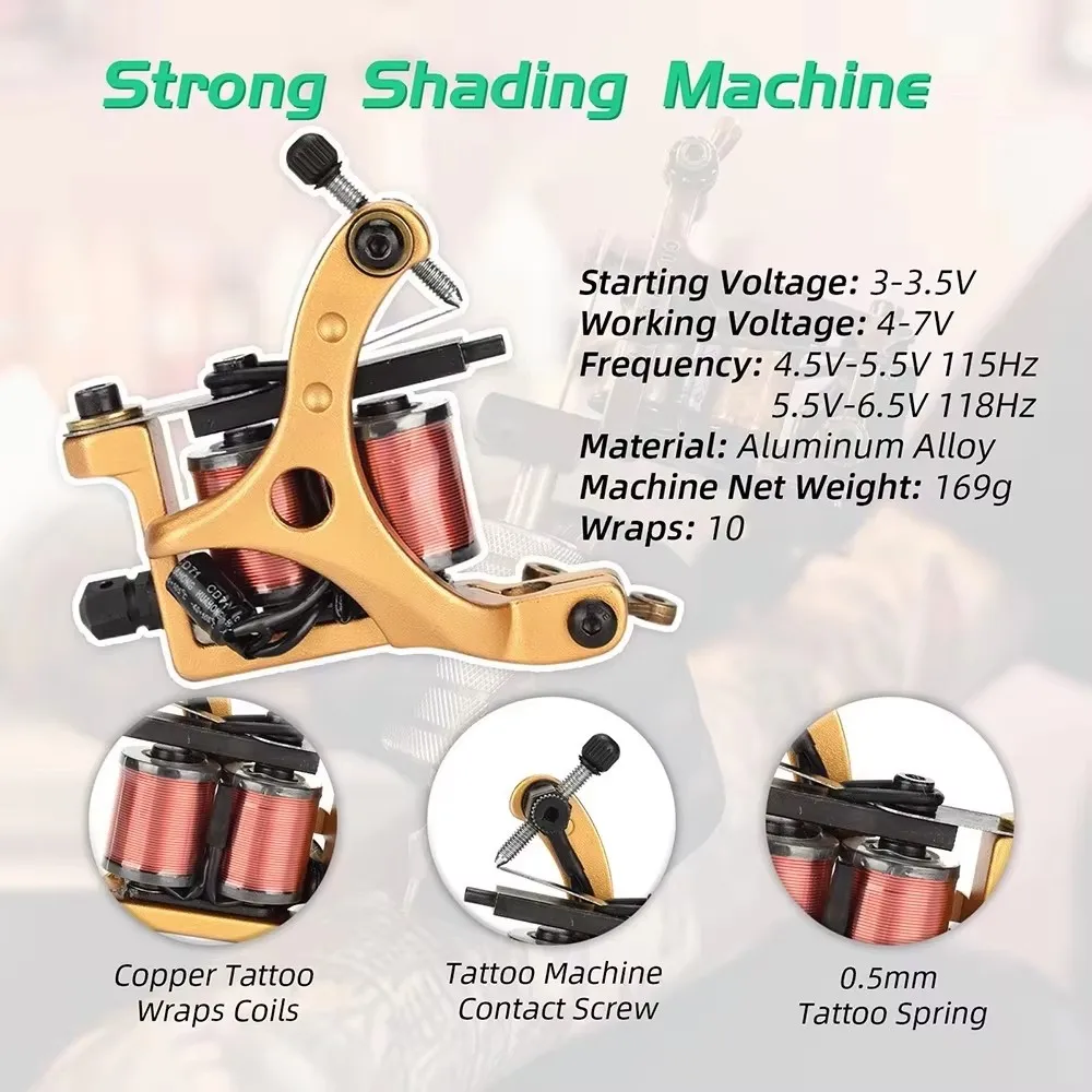 Professional Coil Tattoo Machine Iron Fine Lining Wrap Coils Guns 10 Wraps Tattoo Coil Machine for Liner Shader Tattoo Supplies