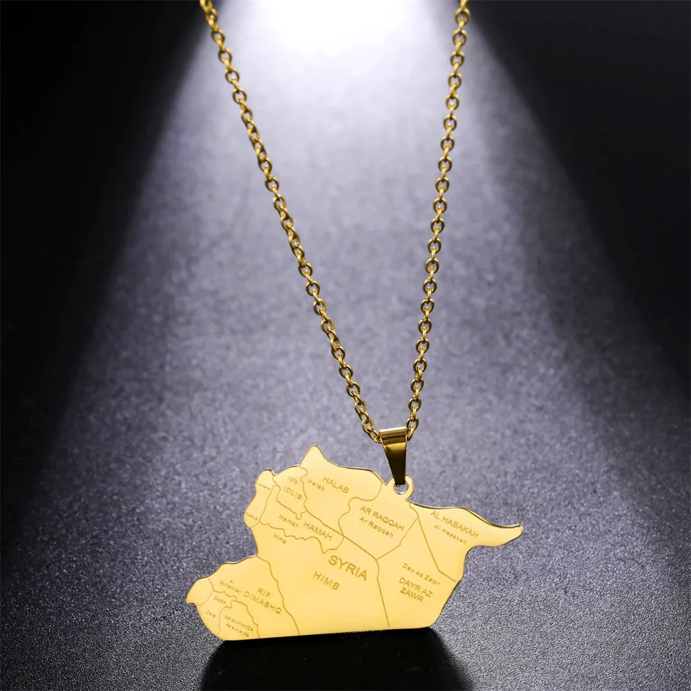 Stainless Steel Syria Map Pendant Necklace Country City Geography Chain Necklaces for Women Men Jewelry Gift Wholesale
