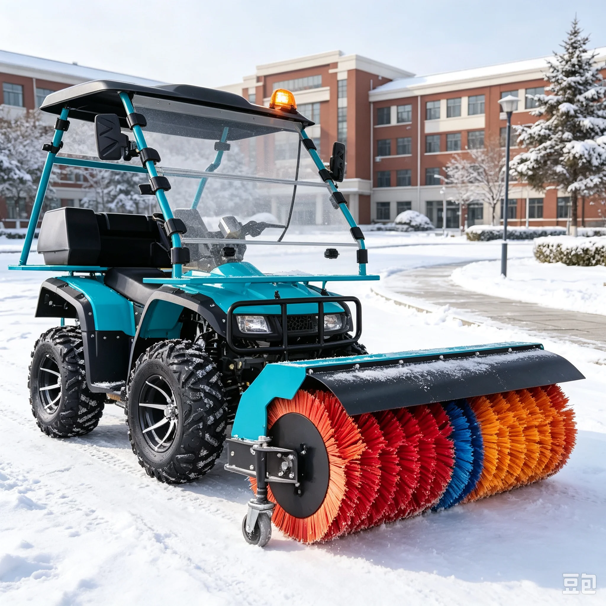Snowplow with Large Wheelhouse Roller Brush Automatic Seat-Mounted Snow Shovel & Blower