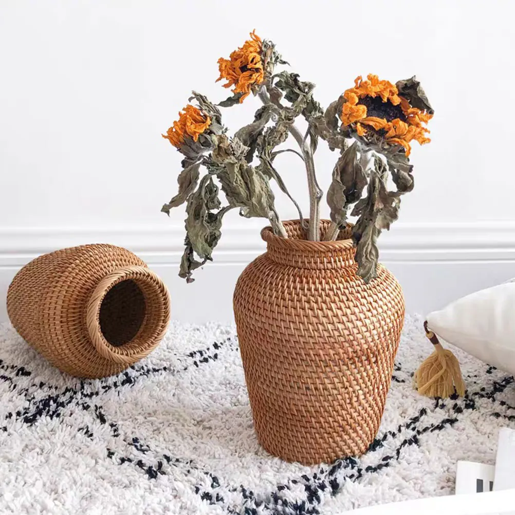 

Creative Rattan Woven Flower Vase Home Decoration Floor Vase Office Balcony Dried Flower Arrangement Woven Rattan