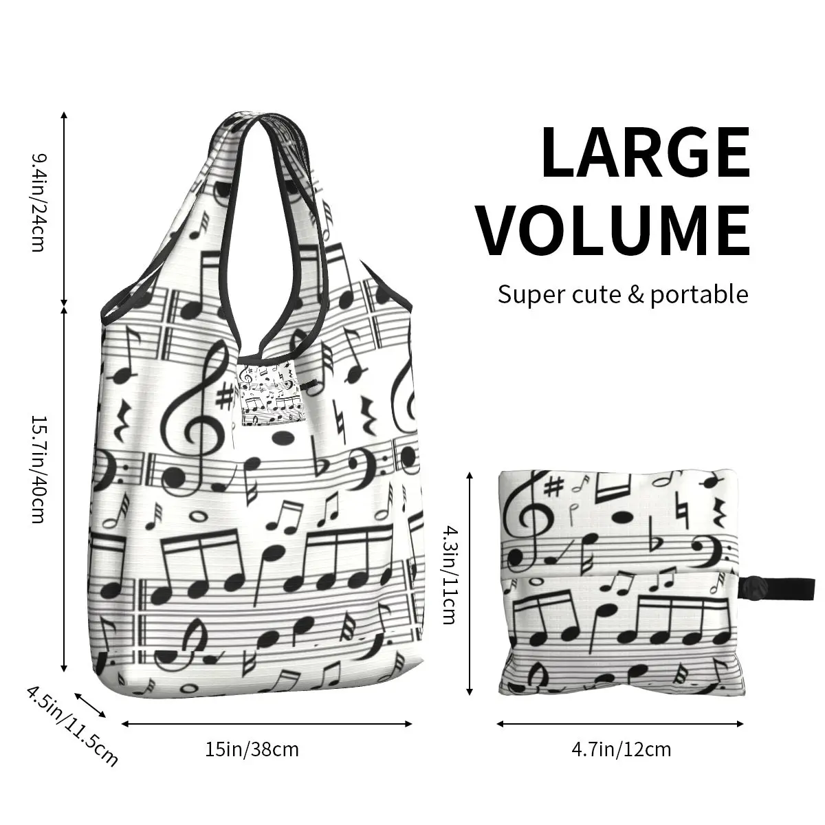 Custom Fashion Music Note Groceries Shopping Bags Kawaii Shopper Tote Shoulder Bag Big Capacity Portable Musician Handbag