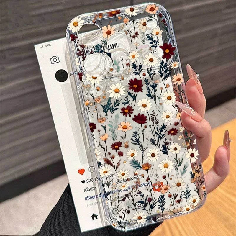 زهرة نمط واضح بساطتها حافظة من البولي يوريثان لهاتف سامسونج جالاكسي S26 S25 الترا A57 A56 5G S24 S23 زائد FE A36 A26 A16 A07 A55 A15 A54