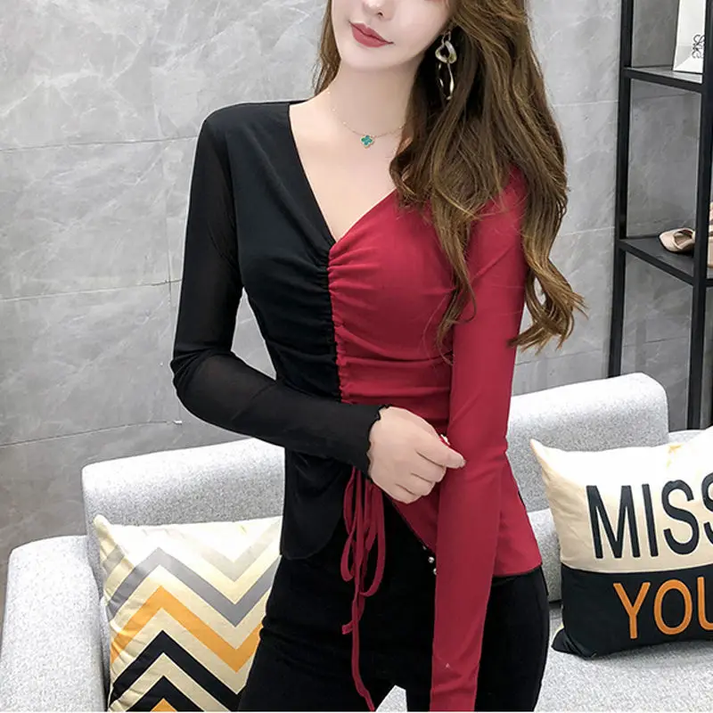 Fashion Asymmetrical Shirring Spliced Folds Bow Lace Up Blouse Female Clothing 2022 Autumn New Casual Pullovers Korean Shirt