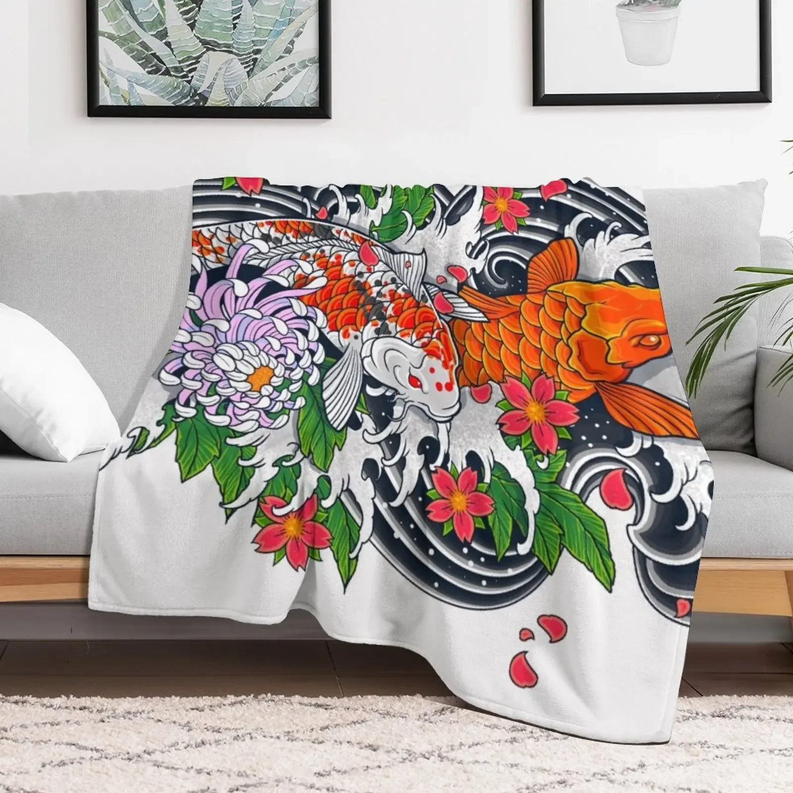 Koi Fish Pond Throw Blanket Baby Bed covers Blankets