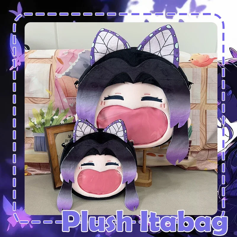 

Anime Kochou Shinobu Cosplay Plush Bag Transparent Itabag Close Eye Big Big Mouth Zipper Backpack Lolita Women Girl Shoulder Bag