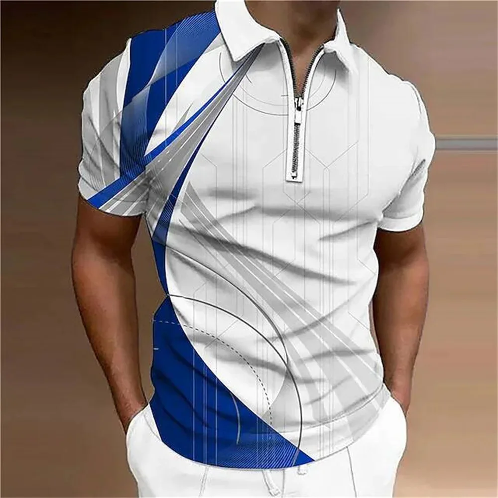 Fashion Geometric Pattern Tie-dye Men's Polos T-Shirts Short Sleeve 3D Printed Street Male Zippers POLO Summer Tee 6XL Plus Size