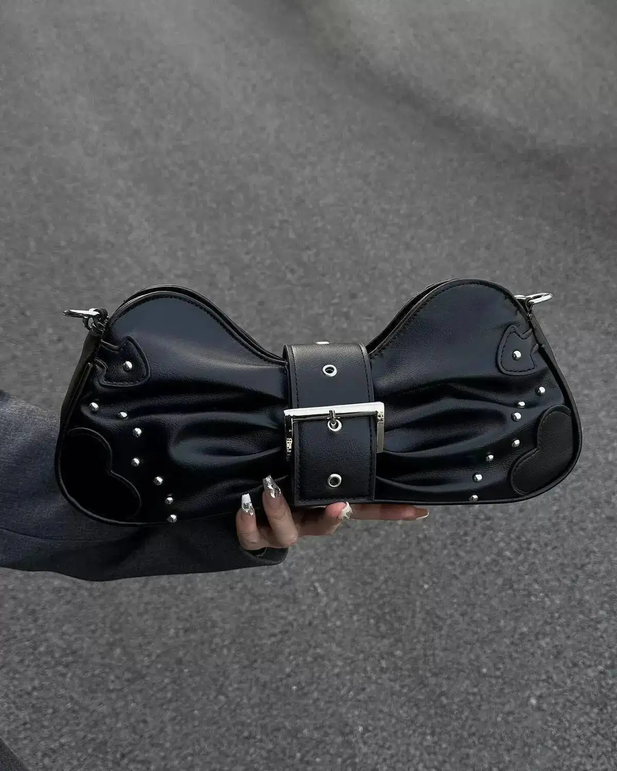 Bloom Fairycore Black Handbag Wallet Women Vintage Leather Soft Chic Y2k Shoulder Ladies Casual Crossbody Bags Aesthetic