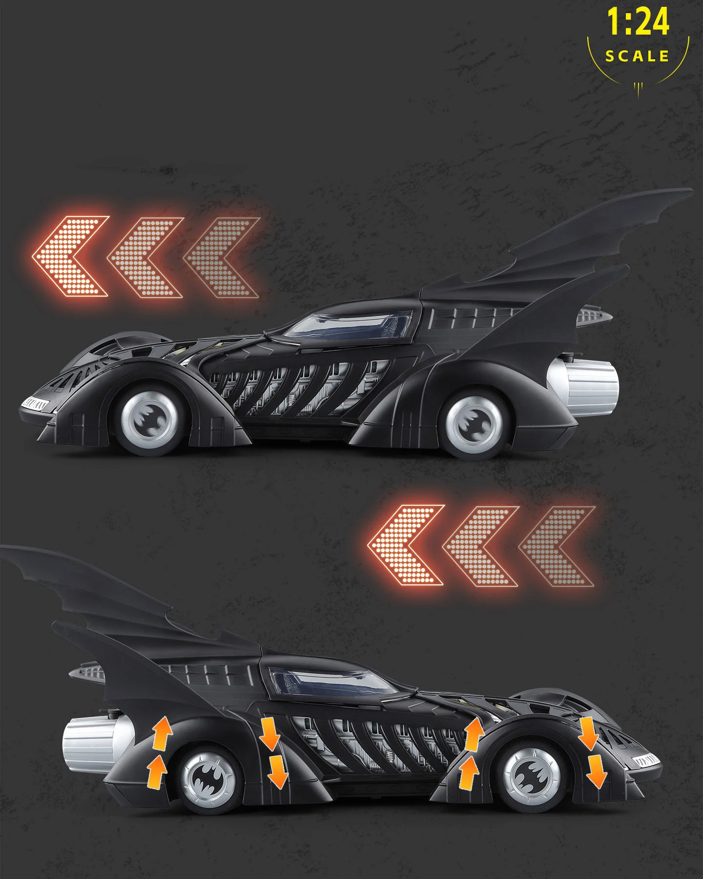1/24 Classic Movie Car 1995 Batmobile Concept Bat Sports Car Model Alloy Metal Racing Vehicle Car Model Sound Light Kid Toy Gift