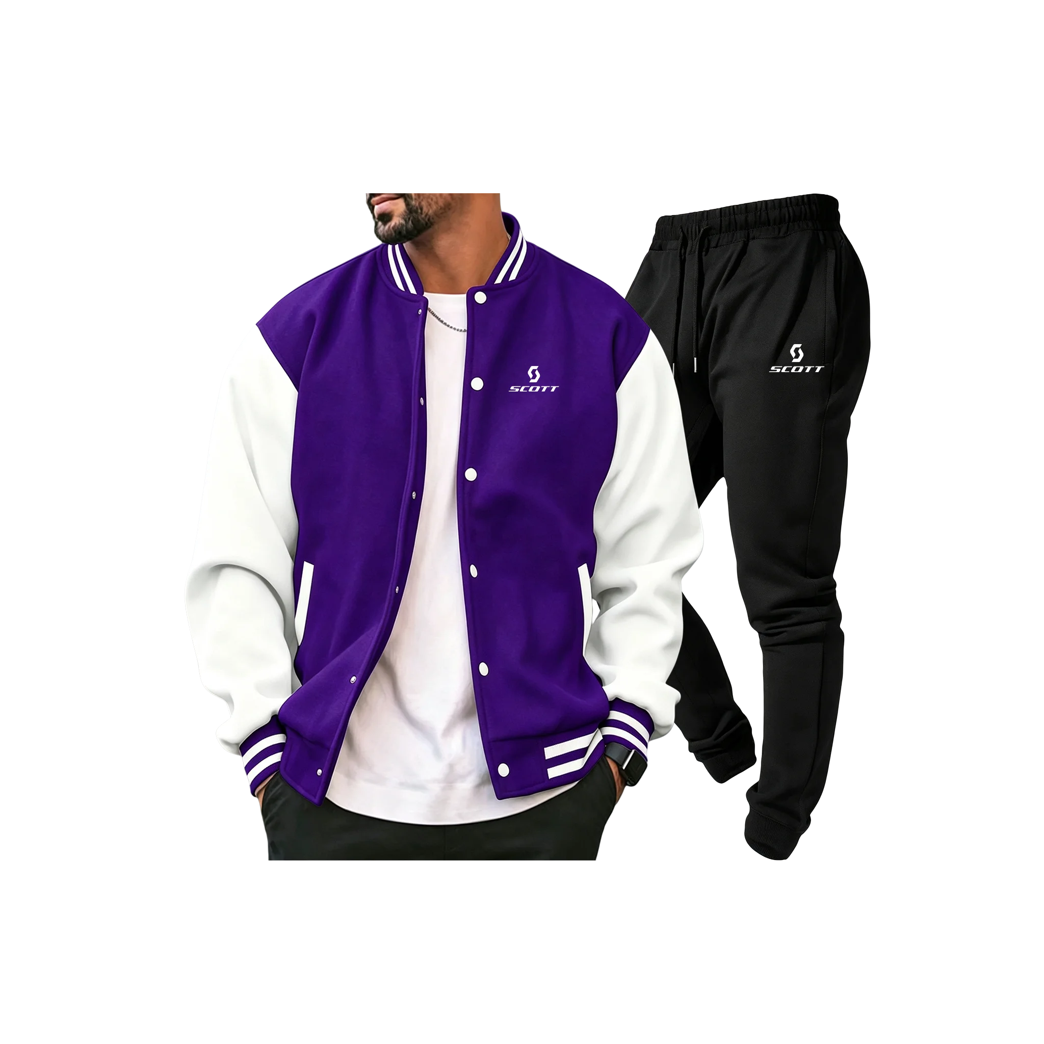 Men's autumn and winter set sports baseball suit jogging pants two-piece set letter SCOTT printed pattern size S-XL
