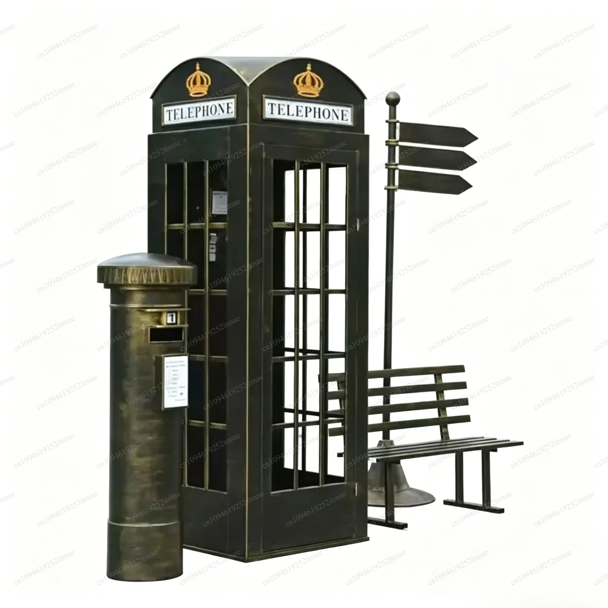 Vintage Iron Telephone Booth Art Ornament Indoor Outdoor Decor
