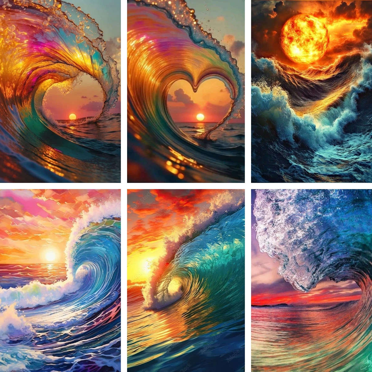 

Diamond Painting Boho Rainbow Wave with Heart Calm Relax Art Handmade Embroidery Full Square Round Living Room Decor Gift