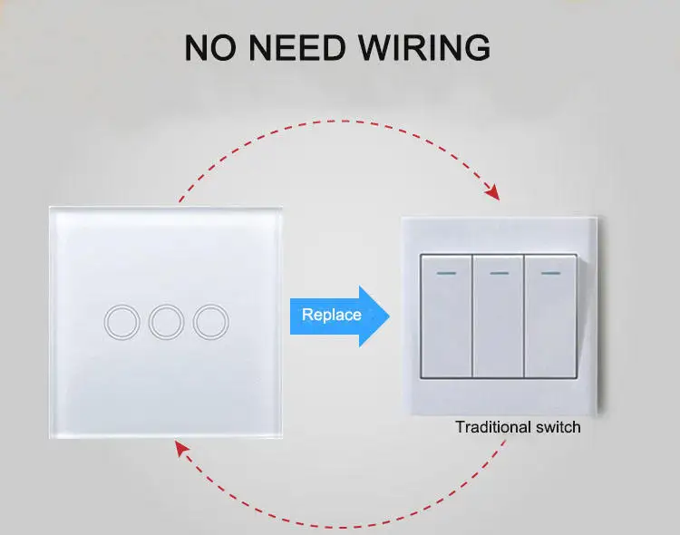 Modern Home Electronic Wall Light 4-Way Touch Switch Waterproof ABS PC Material 10A Max. Current EU Style No Neutral Glass Panel