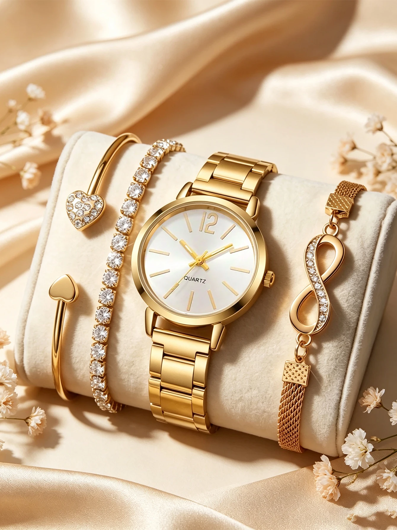 Fashionable Casual Ladies Small round Shell Quartz Watch with Bracelet Jewelry Set Holiday Gift