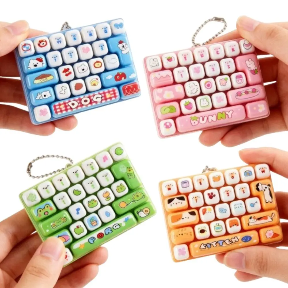 Cartoon 26 Keys Keyboard Keychain Mini Animals Fingertip Button Keyring Pressable Keys Clicker Sound Keyboard Clicker Keychain