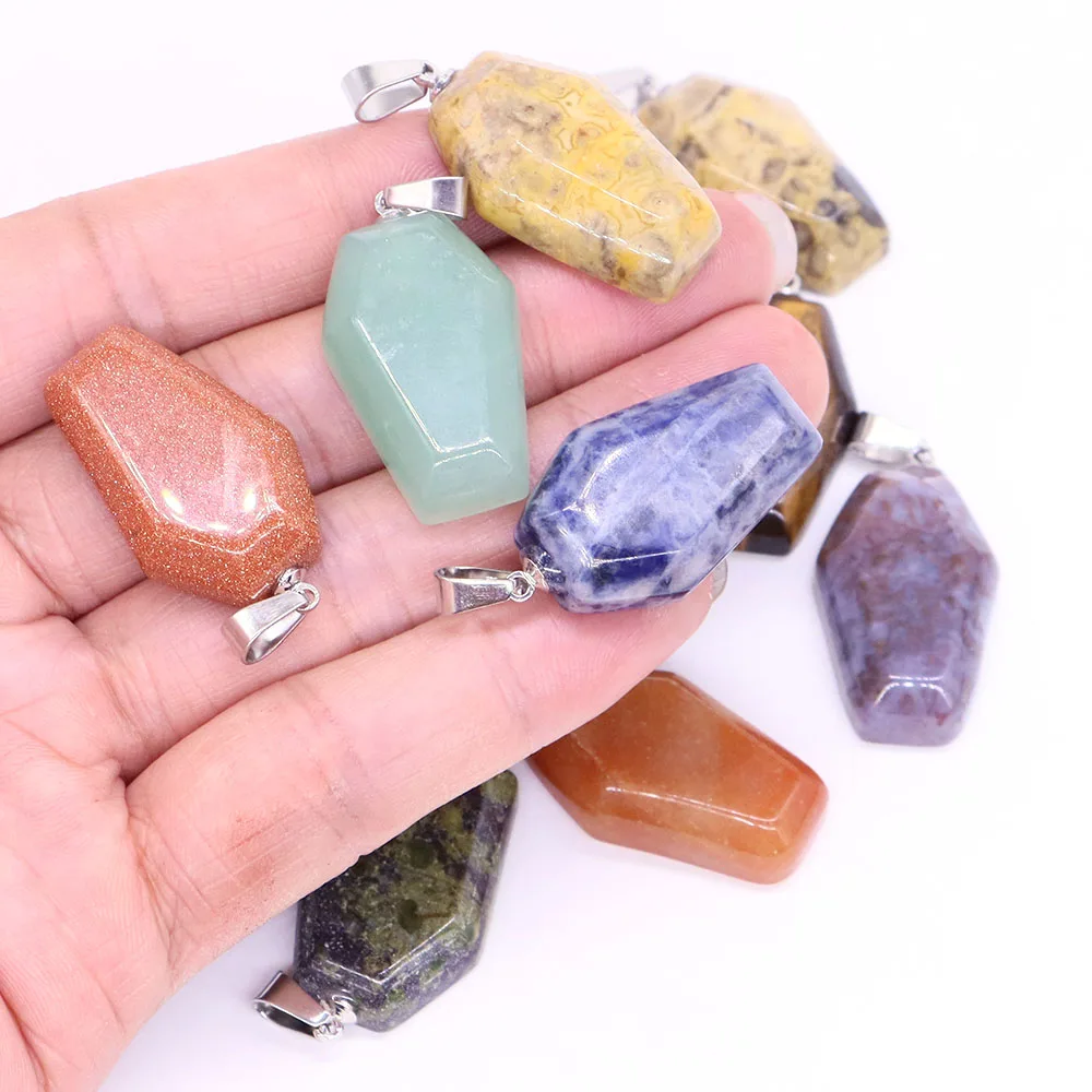 

1.2" Crystal Coffin Pendant Natural Healing Stone Energy Quartz Reiki Gems For DIY Necklace Charms Jewelry Halloween Lucky Gifts