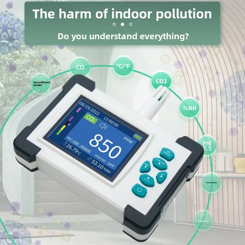 Carbon Dioxide Detector 7-in-1 PM2.5 Air Quality Indoor and Outdoor Air Conditioning Car Exhaust Valve Air Detection