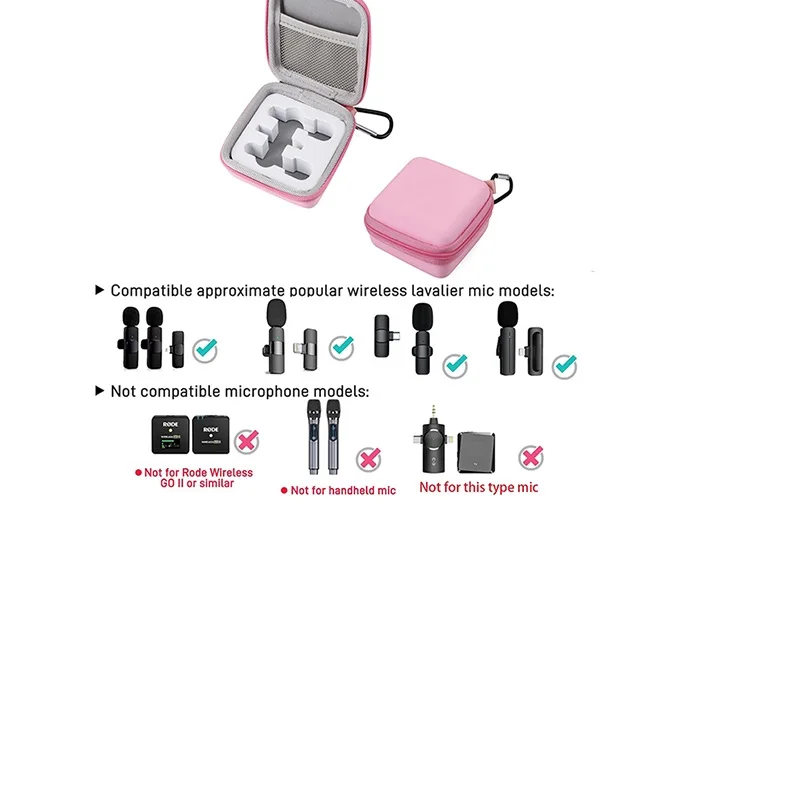 Estuche de transporte de viaje rosa para micrófono Lavalier inalámbrico Mini micrófono Collar micrófono BOYA micrófono K9 WM189 micrófonos inalámbricos