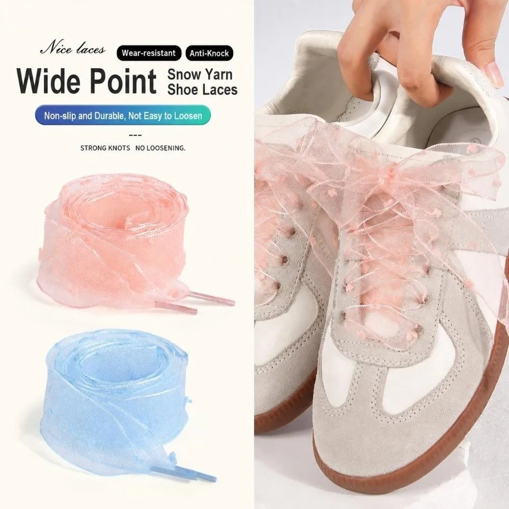 1Pair Transparent Sheer Organza Bow Shoelaces 2.5cm Width Chiffon Organza Shoe Laces 120cm Length Replacement Laces