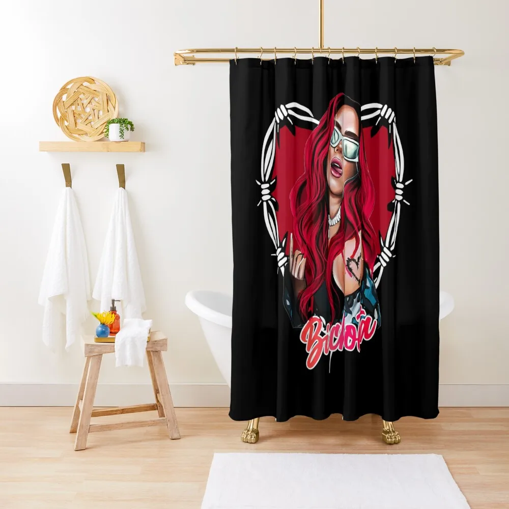 

Karol G with red Hair Illustration with Bichota Shower Curtain For Shower For Bathroom Curtain