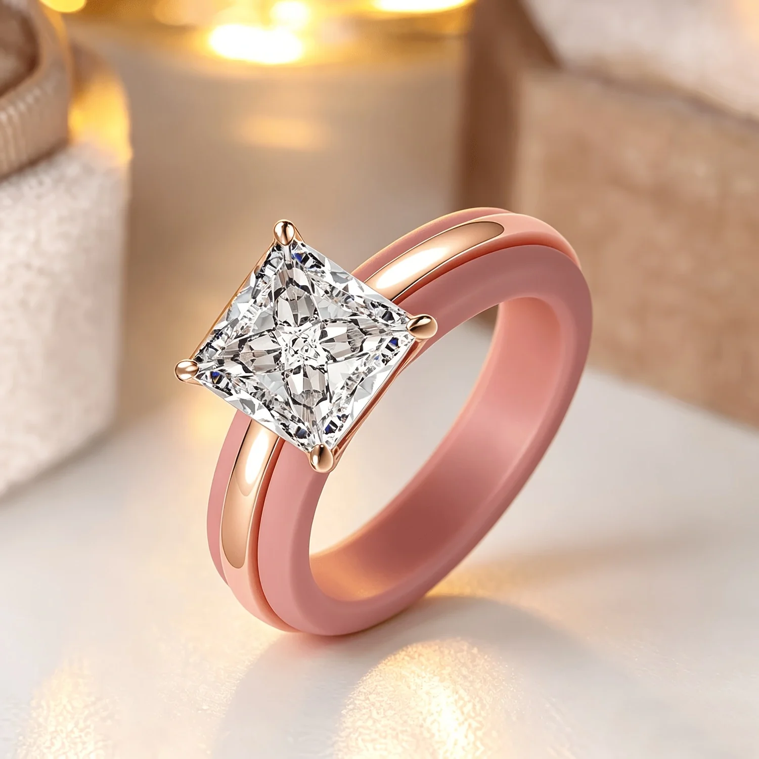 Ladies Square CZ Silicone Wedding Ring,Skin-friendly and comfortable，Engagement Stackable Finger Rings Gift