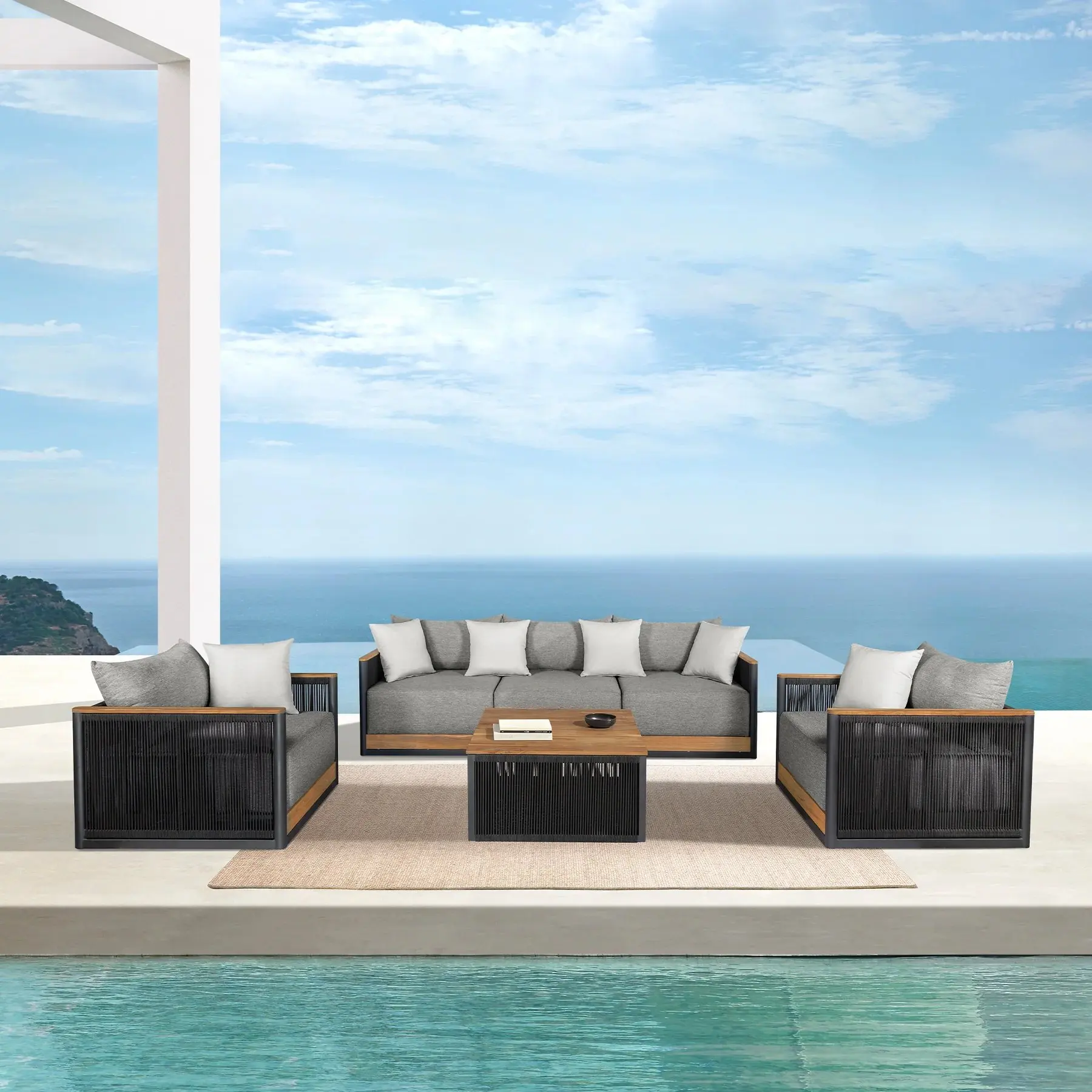 & Luxurious Terrace Aluminum Lounge Chair Sofa Outdoor Hotel Furniture Sofa