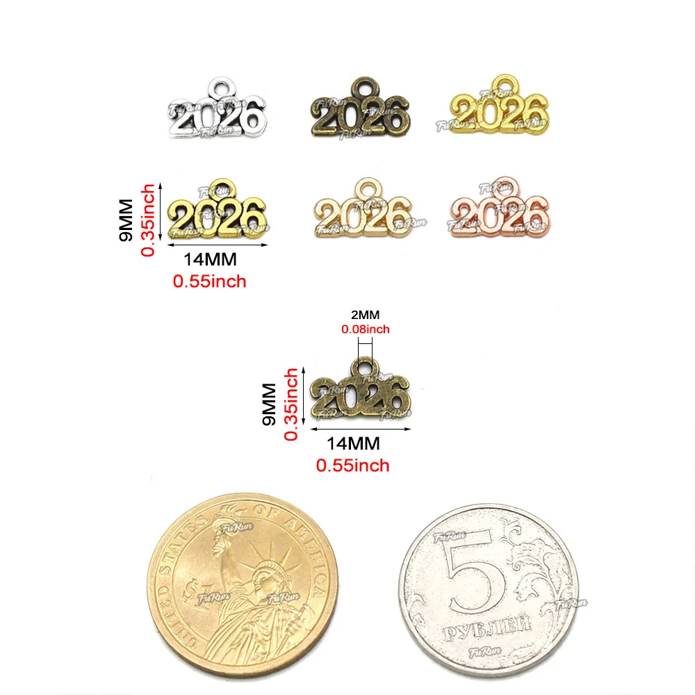 50PCS 2026 Year Charms New Year Pendants Handmade Number Metal Charms For Jewelry Making 14mm*9mm