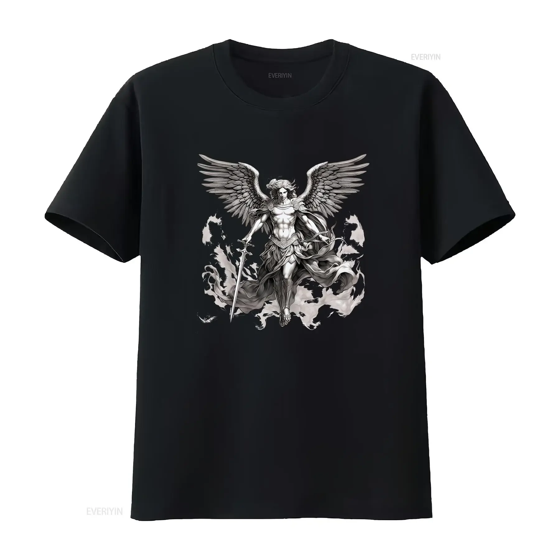 Stylish New St Michael The Archangel Tattoo Style Christian T Shirt vintage Washed fashion Breathable Versatile Soft Casual