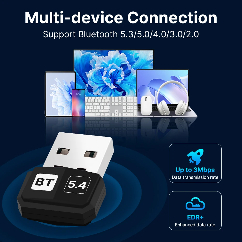 USB Bluetooth 5.4 Dongle Adapter Wireless for PC Bluetooth 5.3/5.2/5.0 Mouse Audio Receiver Transmitter Driver Free For Speaker