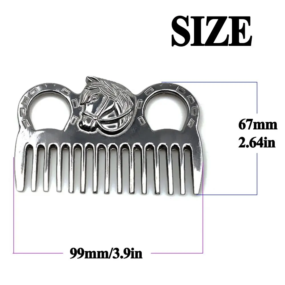 مشط متين للعناية بالحصان، مشط حصان معدني من الألومنيوم خفيف الوزن، مشط فضي قوي من الكاري، أداة تنظيف الحصان