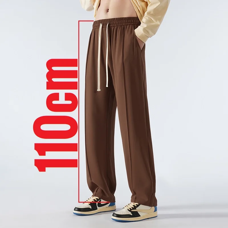 New 190cm 200cm Tall Men's Pant Straight Leg Summer Trouser Male Ice Silk Extra Long Length 110 115 Cm Lengthened Thin Teeneeger